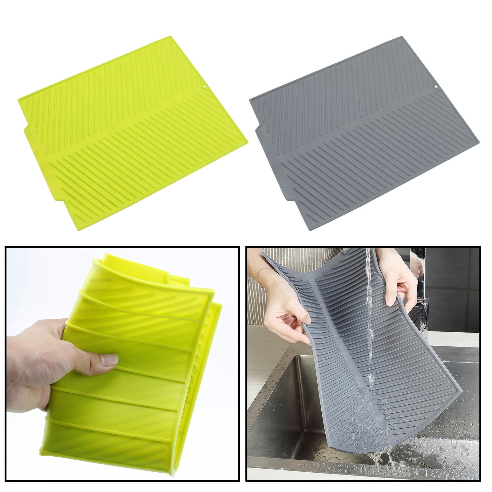 Silicone Dish Drying Mat Flume Folding Draining Mat Drain Mat Drying Dishes Pad Heat Resistant Non-Slip Cushion