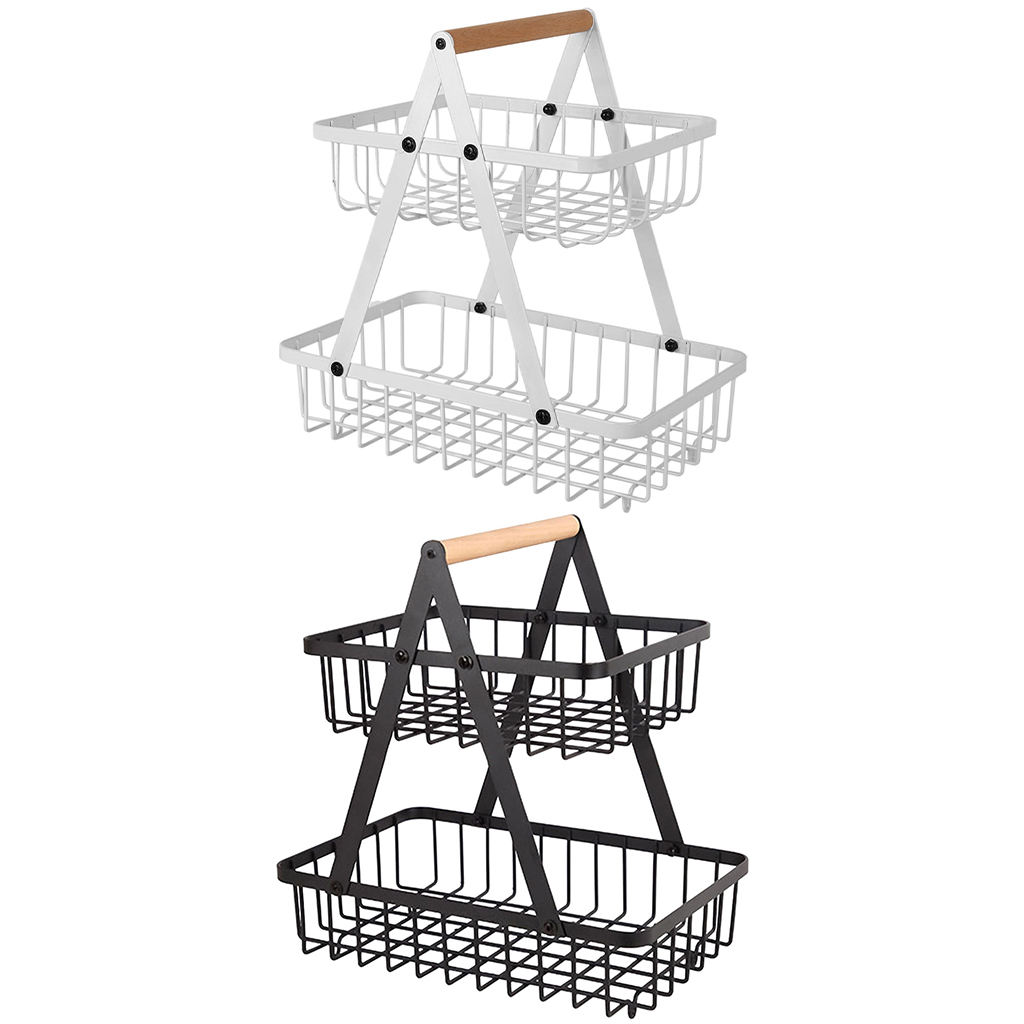 Wrought Iron Detachable Fruit Basket Countertop Snacks Bread Vegetable Holder Multifunction Storage Organizer Display