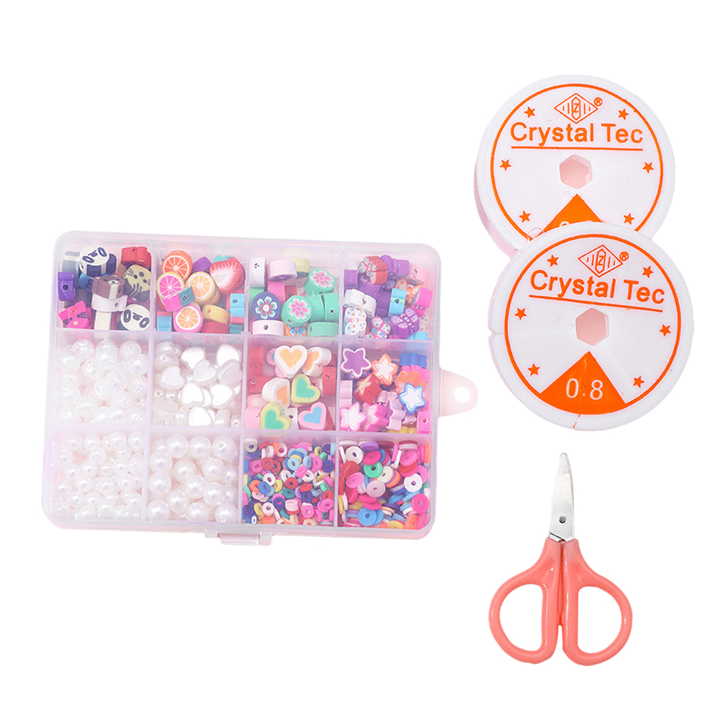 Beads Set Colorful Clay Handmade Polymer Round Spacer Beads Crafting Beads Kit for Collar Choker DIY Crafts Adults Girls