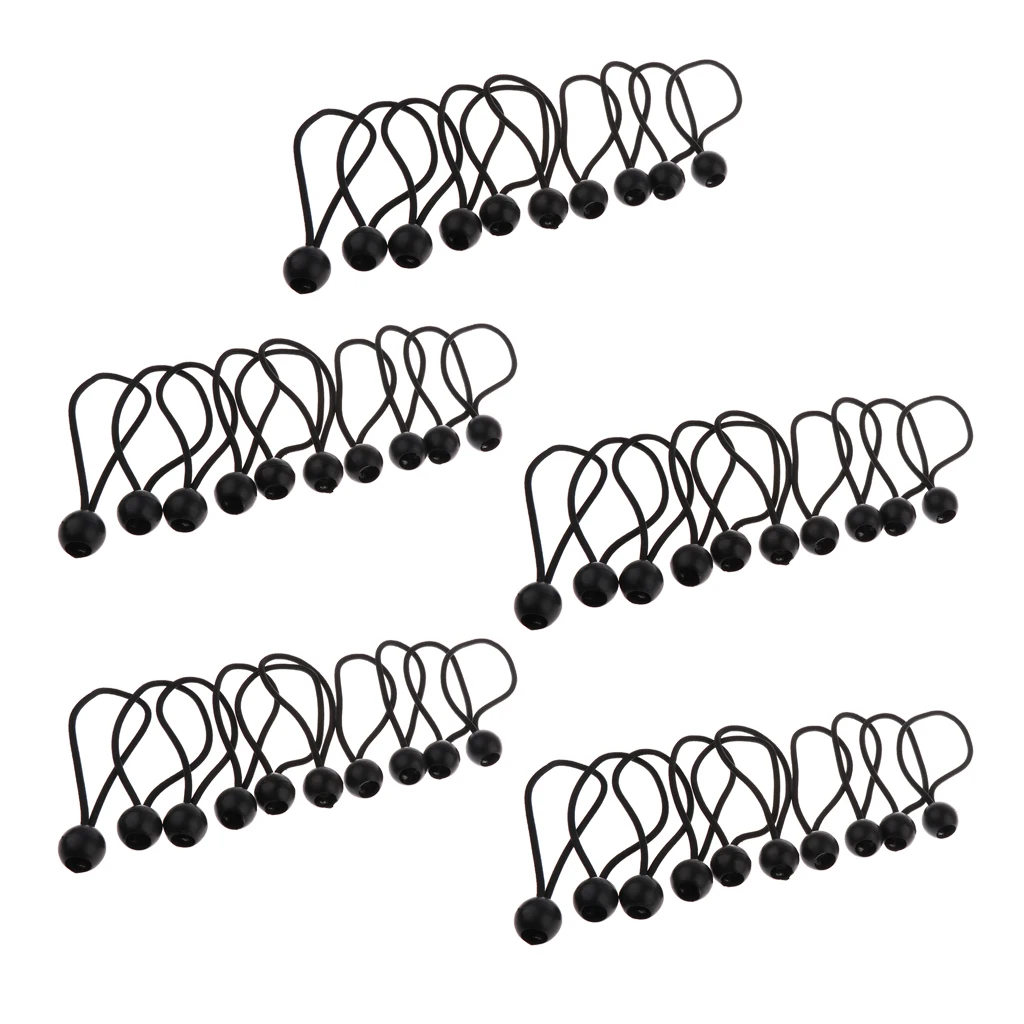 MagiDeal 50pcs White/ Black 16cm Heavy Duty Ball Bungee Cord Tie down Cord Canopy Straps Tarp Flag Pole Bungee Ties