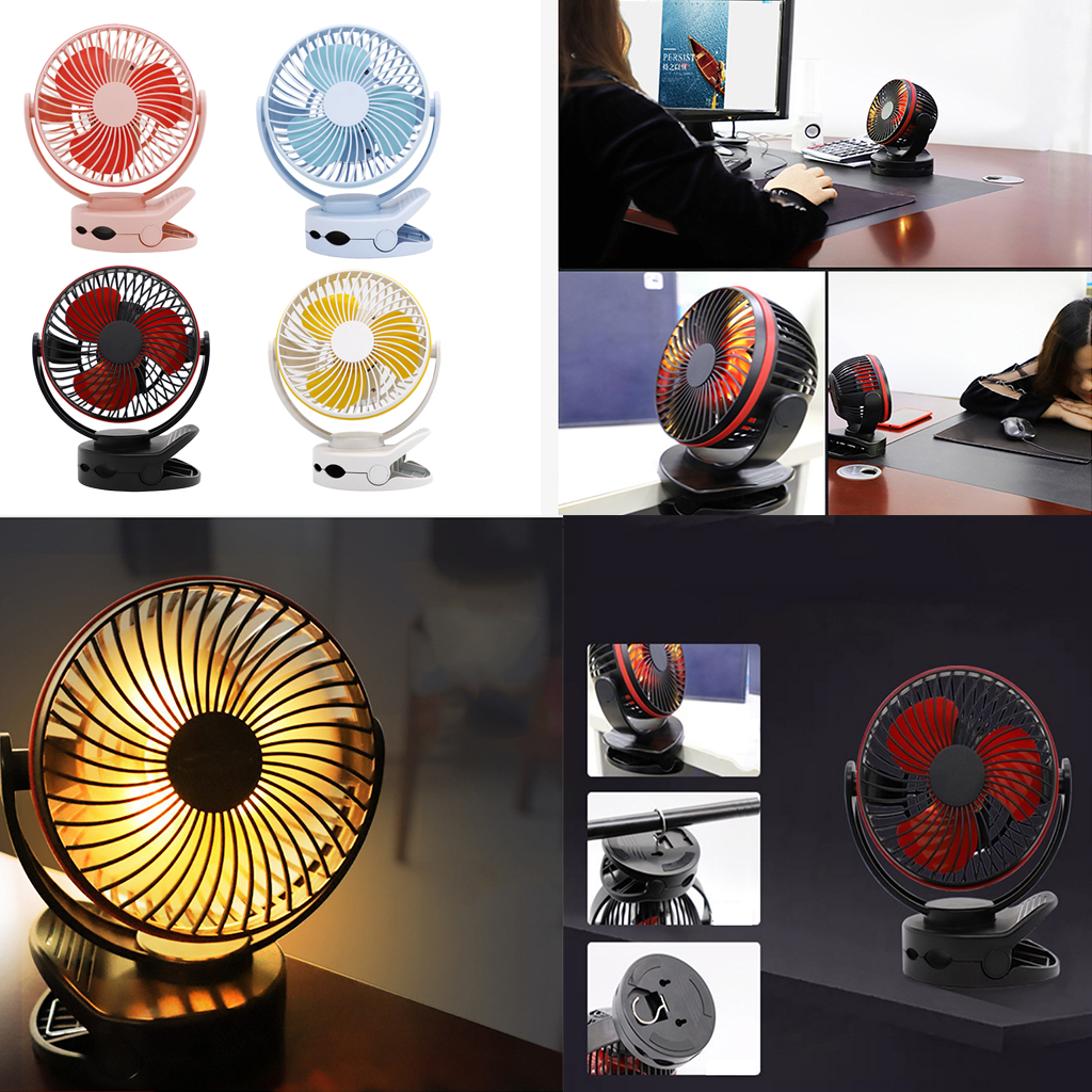 Clip on Fan USB Desk Fan w/ LED Light  for Office Tent Baby Stroller Bedroom