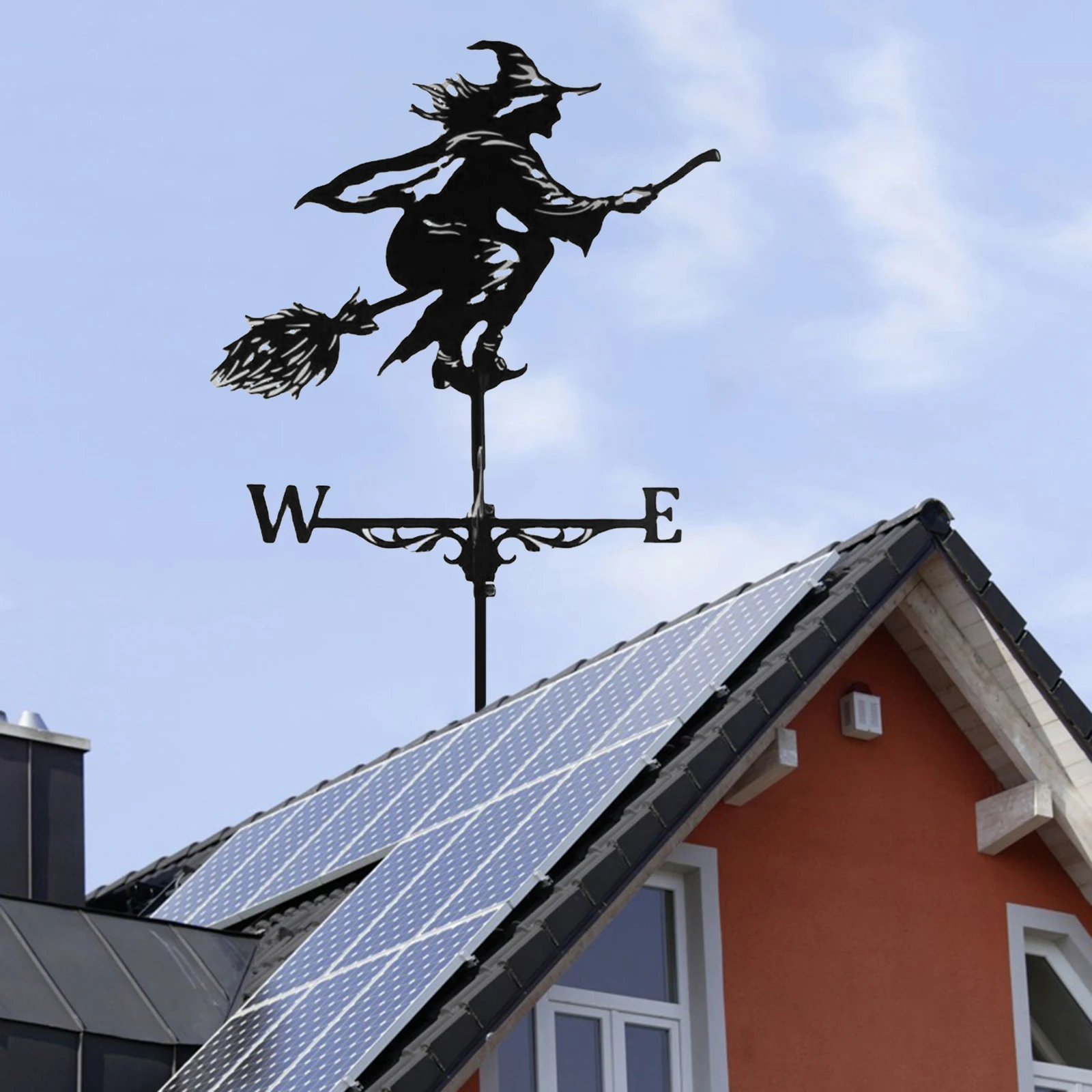 Weathervane with Witch Statue Ornament Farm Scene Home Roof Decor Crafts