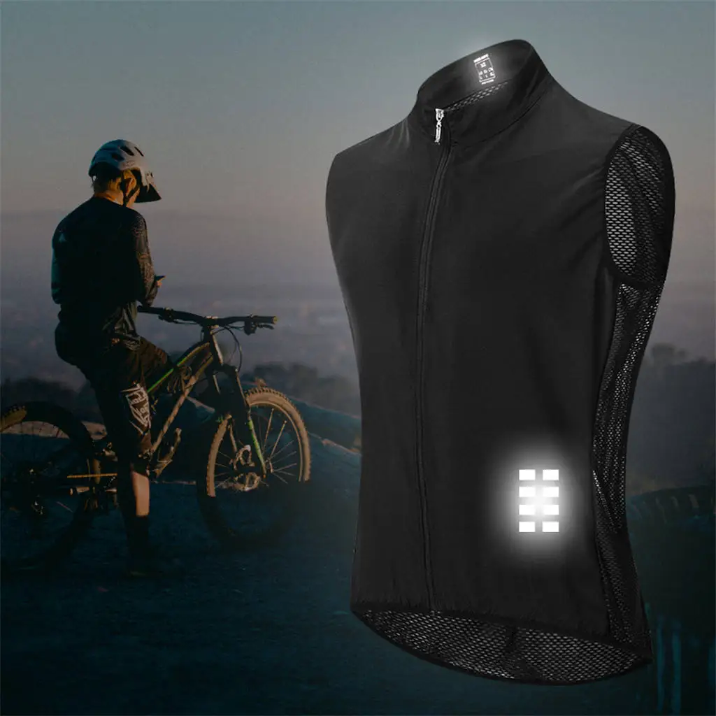 Men`s High Visibility Cycling Wind Vest Sleeveless Reflective  Gilet Quick Dry - Biking Undershirt, Athletic Sports Tops