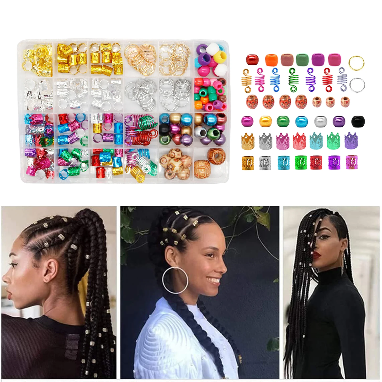 238Pcs Hair Jewelry Braid Rings Decor Dreadlocks Beads Charms Hair Accessory Hair Braids Accessories Hair Jewelry