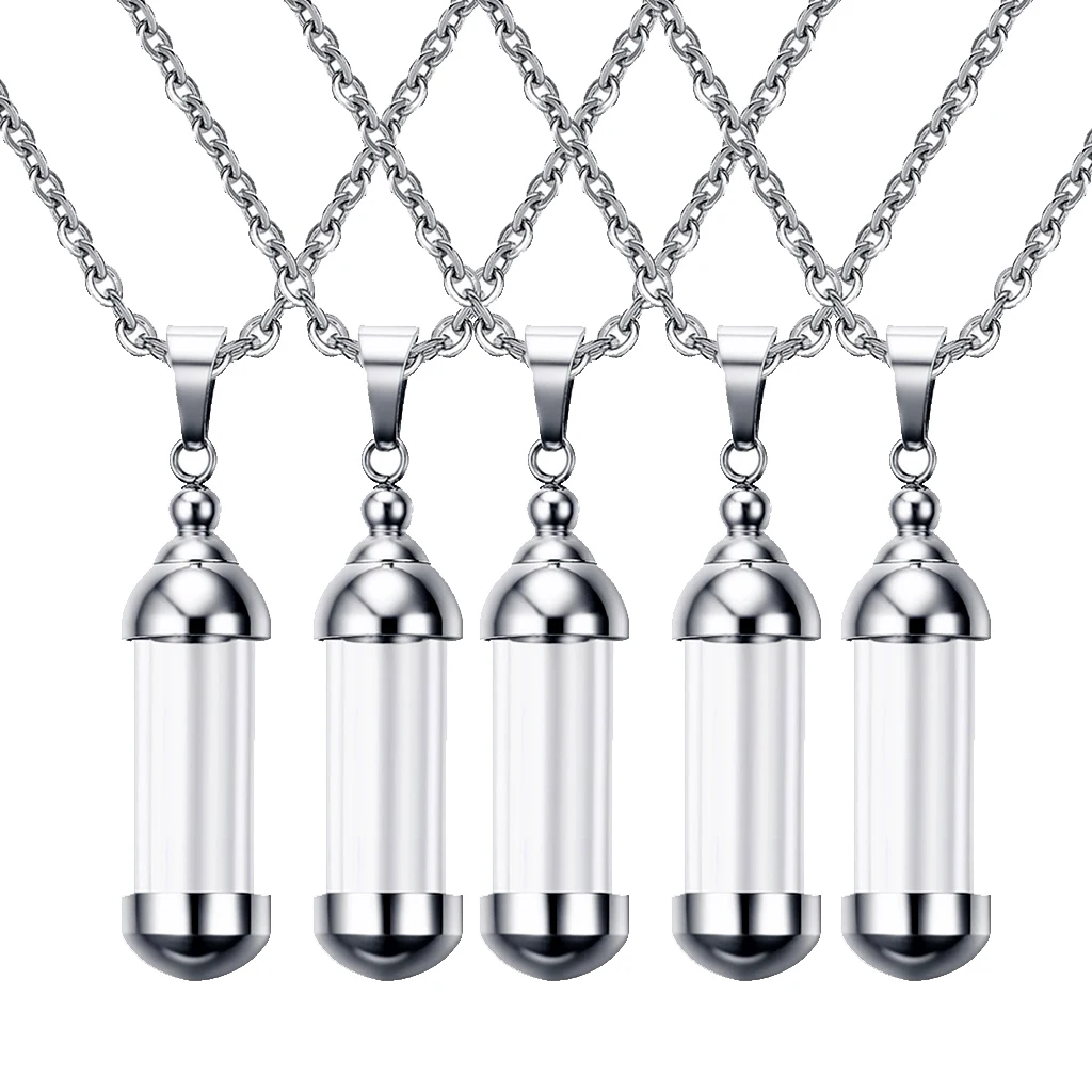 5Pcs Tube Glass Bottle Urn Vial Charms  Pendant Necklace Chain Gift