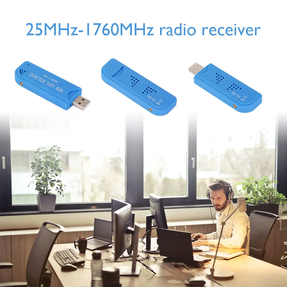 USB 2.0 TV Receiver DAB FM RTL2832U R828D SDR RTL A300U 25MHz-1760MHz Receiving Frequency Tuner Dongle Stick with Antenna