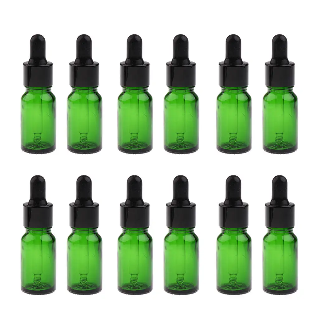 12 Pieces Empty Refillable Glass Bottles with Essential Oil Droppers 5/10 / 15ml Clear