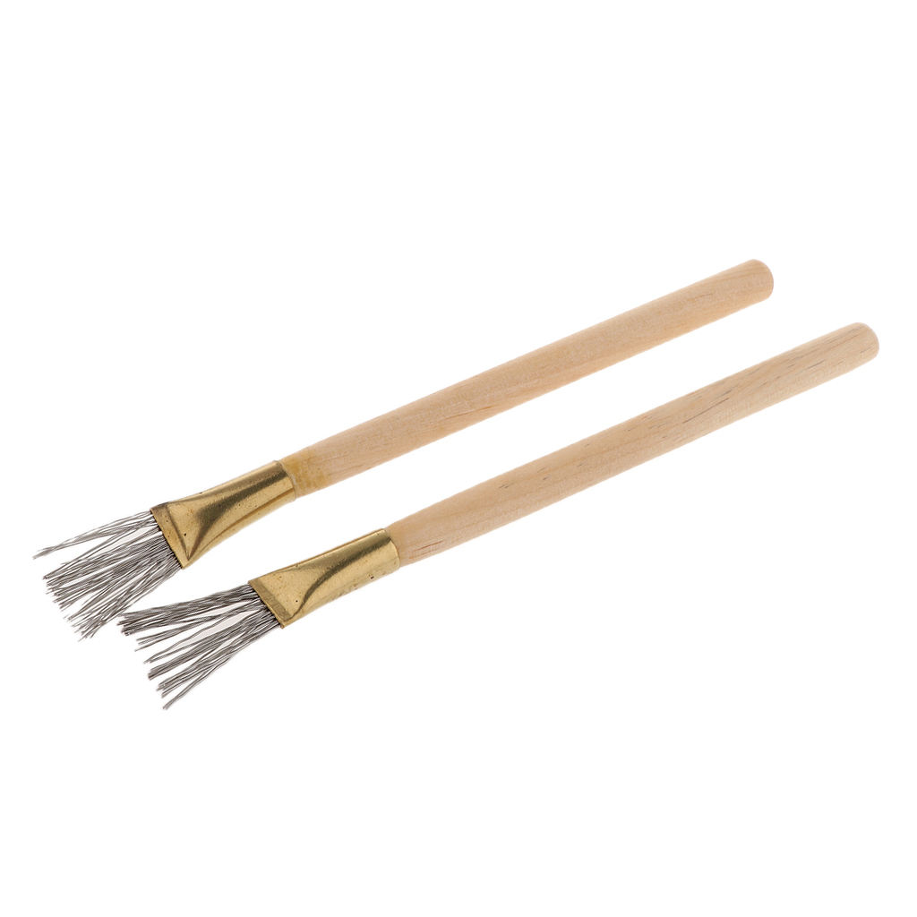2pcs Wooden Handle Design Clay Pottery Ceramic Soap Engraving/Scraping Tools Stainless Steel Wire Brush/Scraper