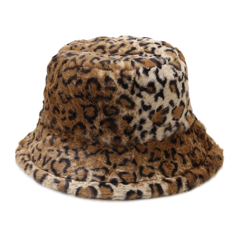 stussy bucket hat Retro Leopard Print Fall Winter Hat Faux Rabbit Fur Hat Outdoor Trend Fisherman Casual Winter Warm Fluffy Bucket Hat pink fur bucket hat
