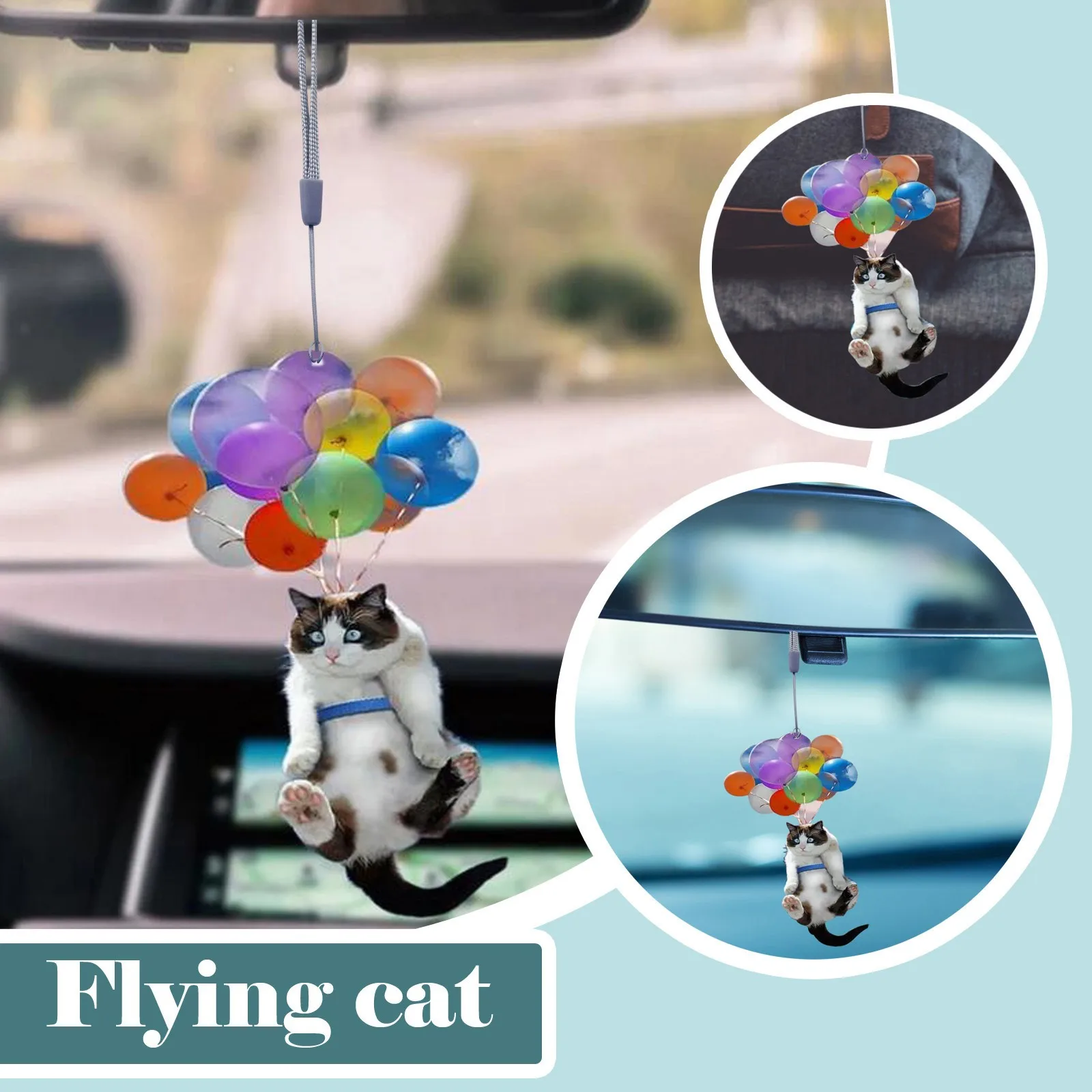 Details about   Car Flying Cat Hanging Ornament with Colorful Balloon Hanging Ornament Art Decor 