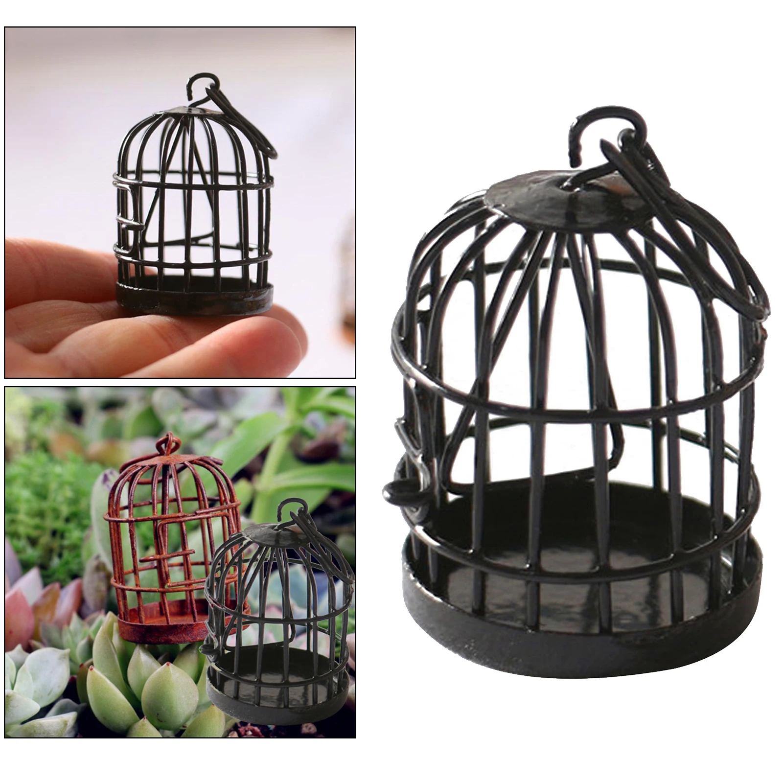 1:12 Scale Doll House Miniature,Black Metal Alloy Birdcage,Simulation Living Room Furniture Supplies,Scenery Decoration