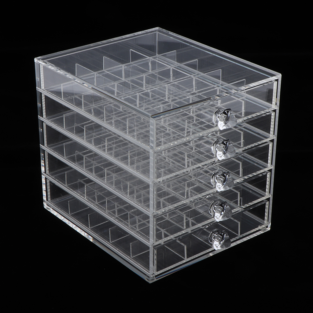 Acrylic Makeup Organizer With 5 Drawers 100 Grids Jewelry Display Case Box