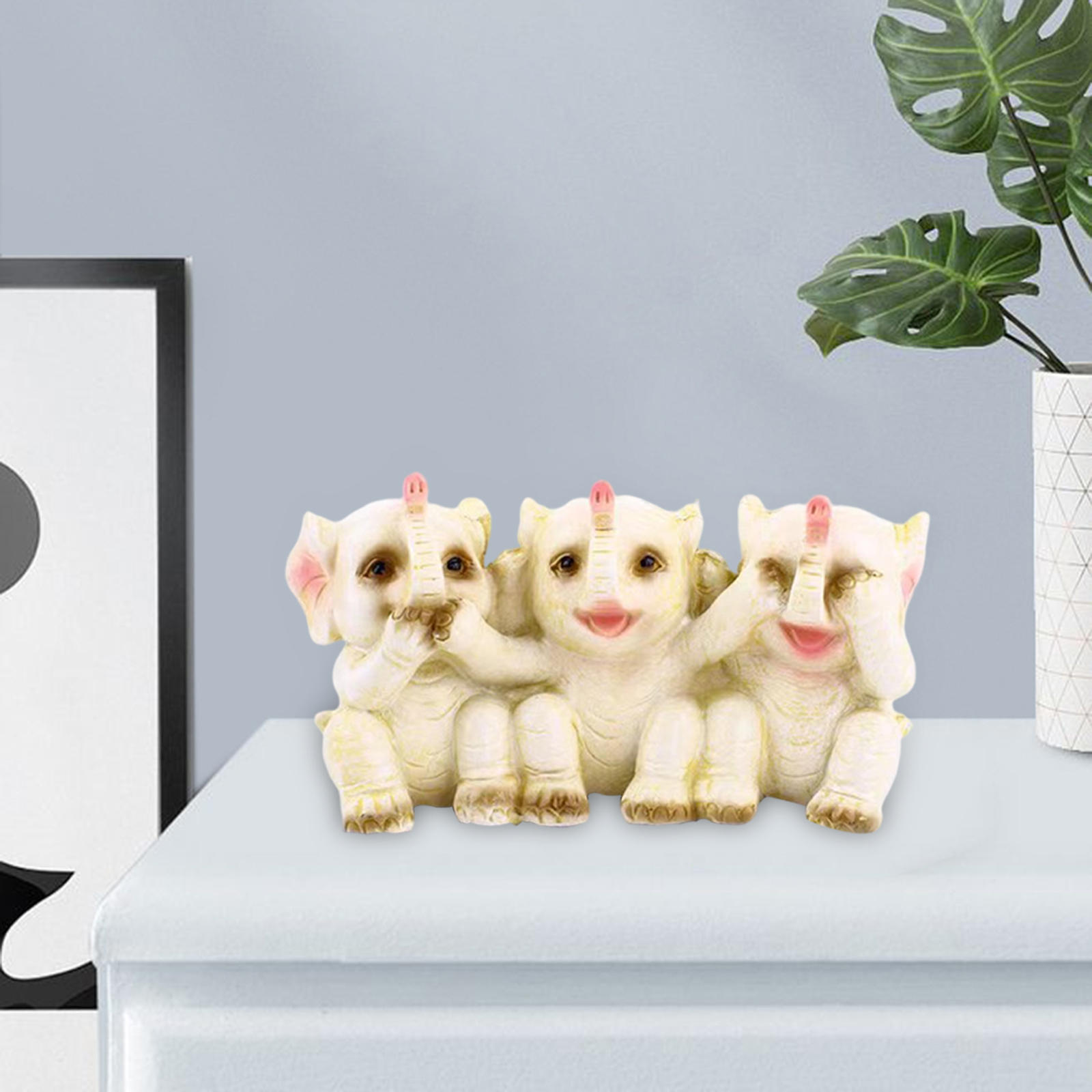 Thai Three Elephant Statue Collectible Craft Buddhist White Ornament for Decoration Gift Window Decor Home Decoration Bar Decor