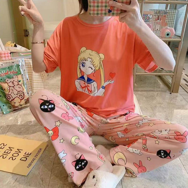 Calças de Manga Serviço de Casa Original Disney Minnie Mickey Pato Donald Daisy Curta Pijamas Feminino Solto Terno 17 calças de manga curta pijamas feminino solto serviço de casa terno