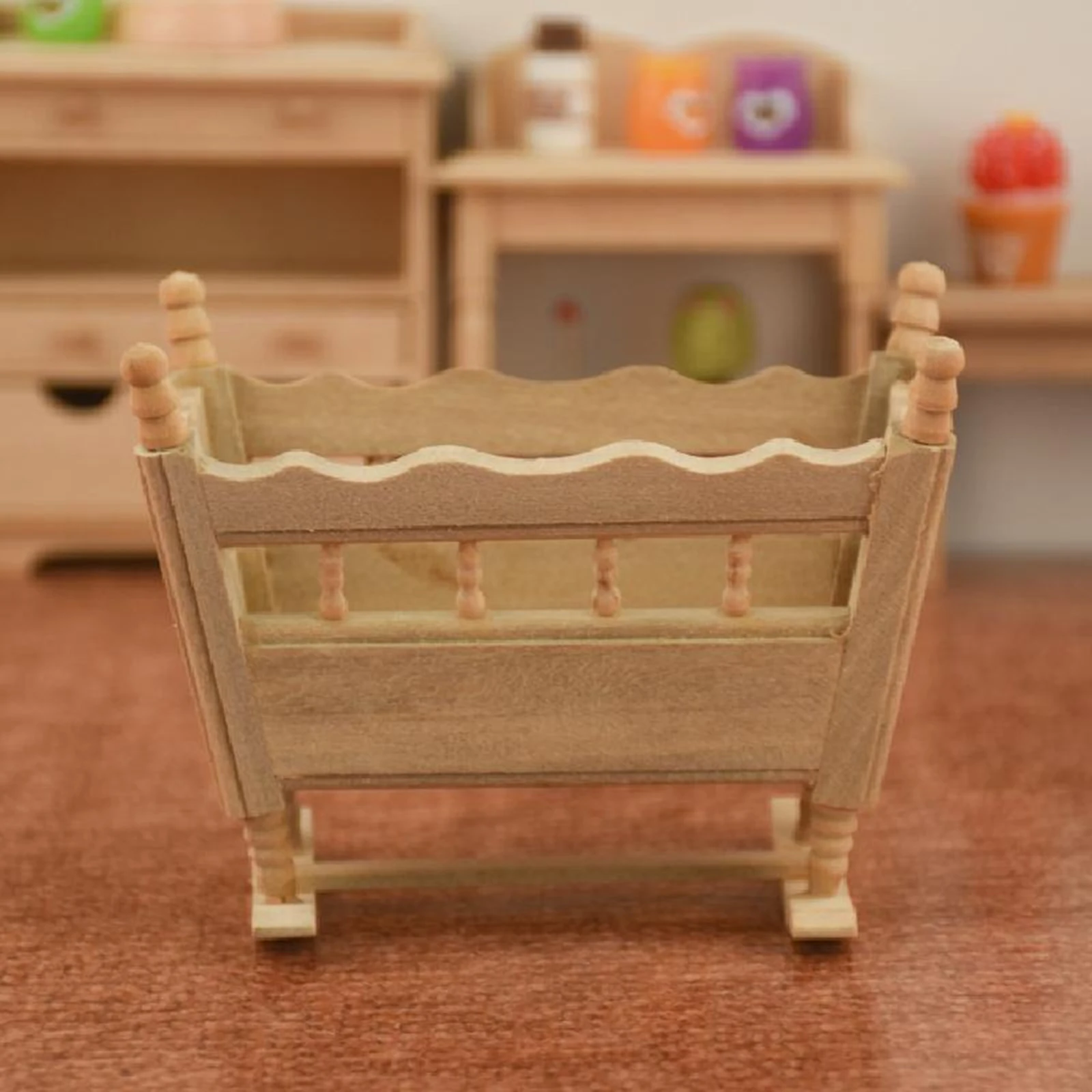 1/12 Dollhouse Mini Wooden Bassinet Model Baby Doll Living Room Furniture