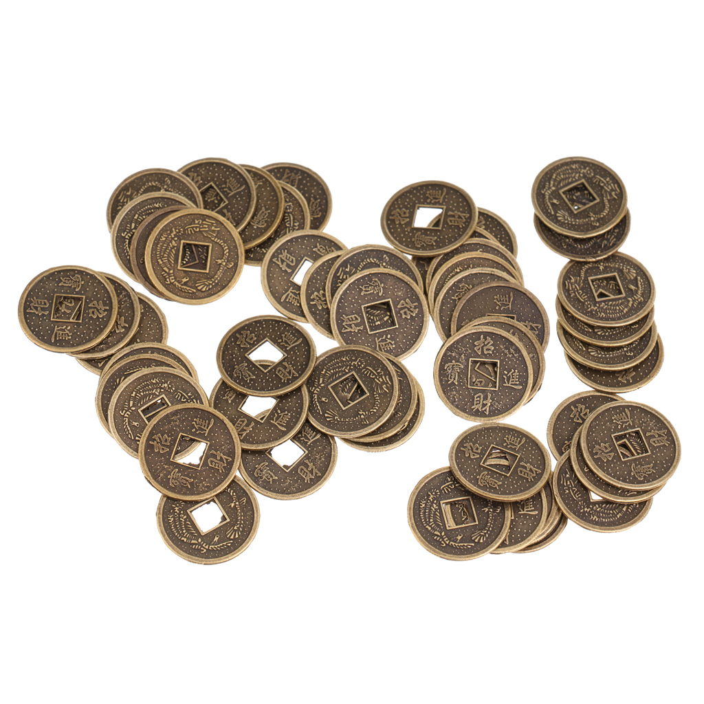 50 Pieces Alloy Chinese Fortune Auspicious Coin Feng Shui I-ching Lucky Coins Artificial Souvenir Decoration 2cm Dia.