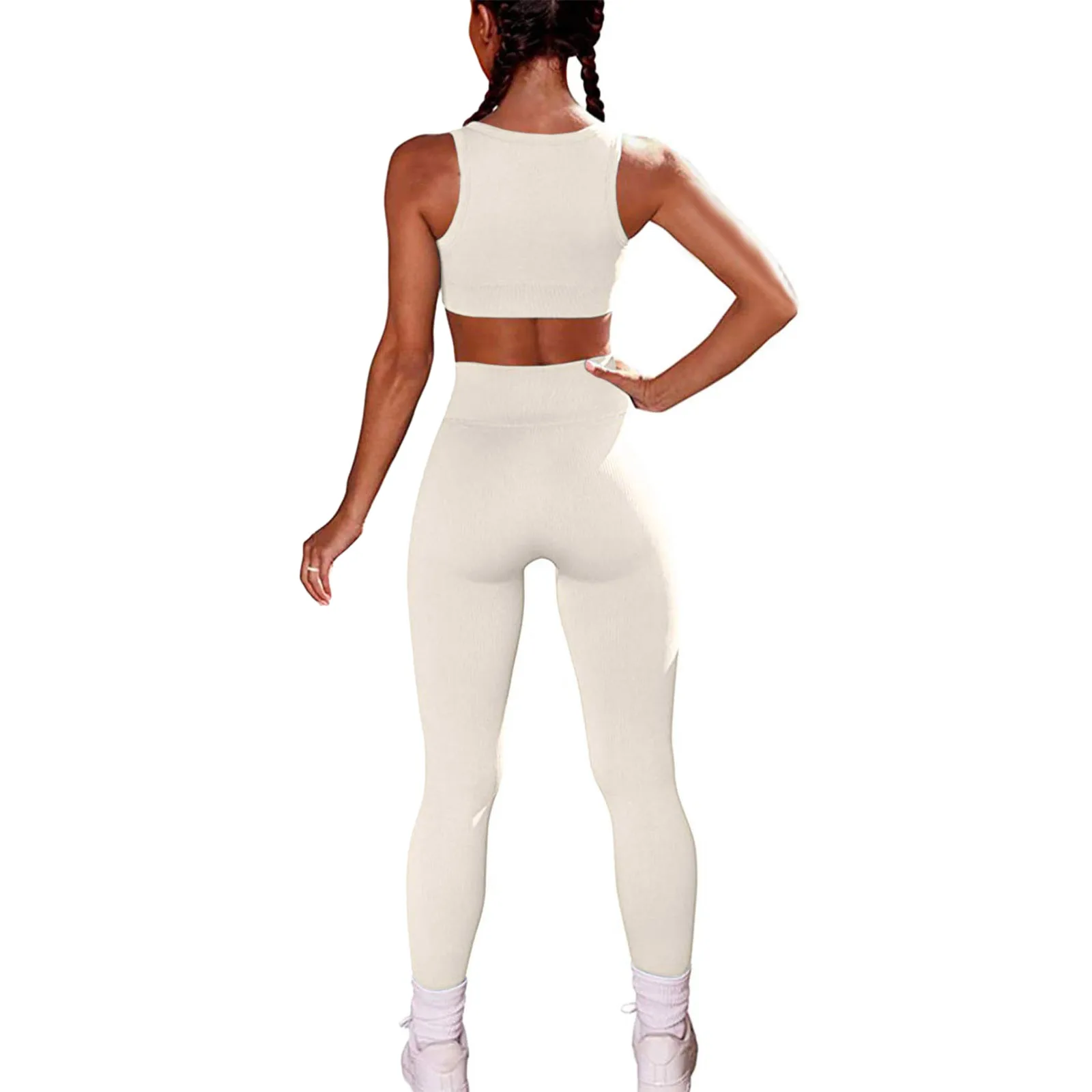 spanx pants Two Piece Set Women Sexy Workout Sets Seamless Ribbed Tank Crop Top High Waist Pants Suit Trousers Outfits Pants Sets 2021 leggings with pockets