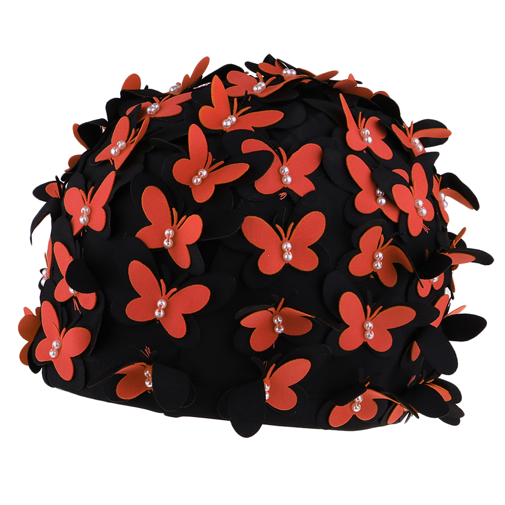 Swim  Women Stylish Retro Swimming  with Butterflies Pearls Decor for Long Hair Ladies Keep Hair Dry