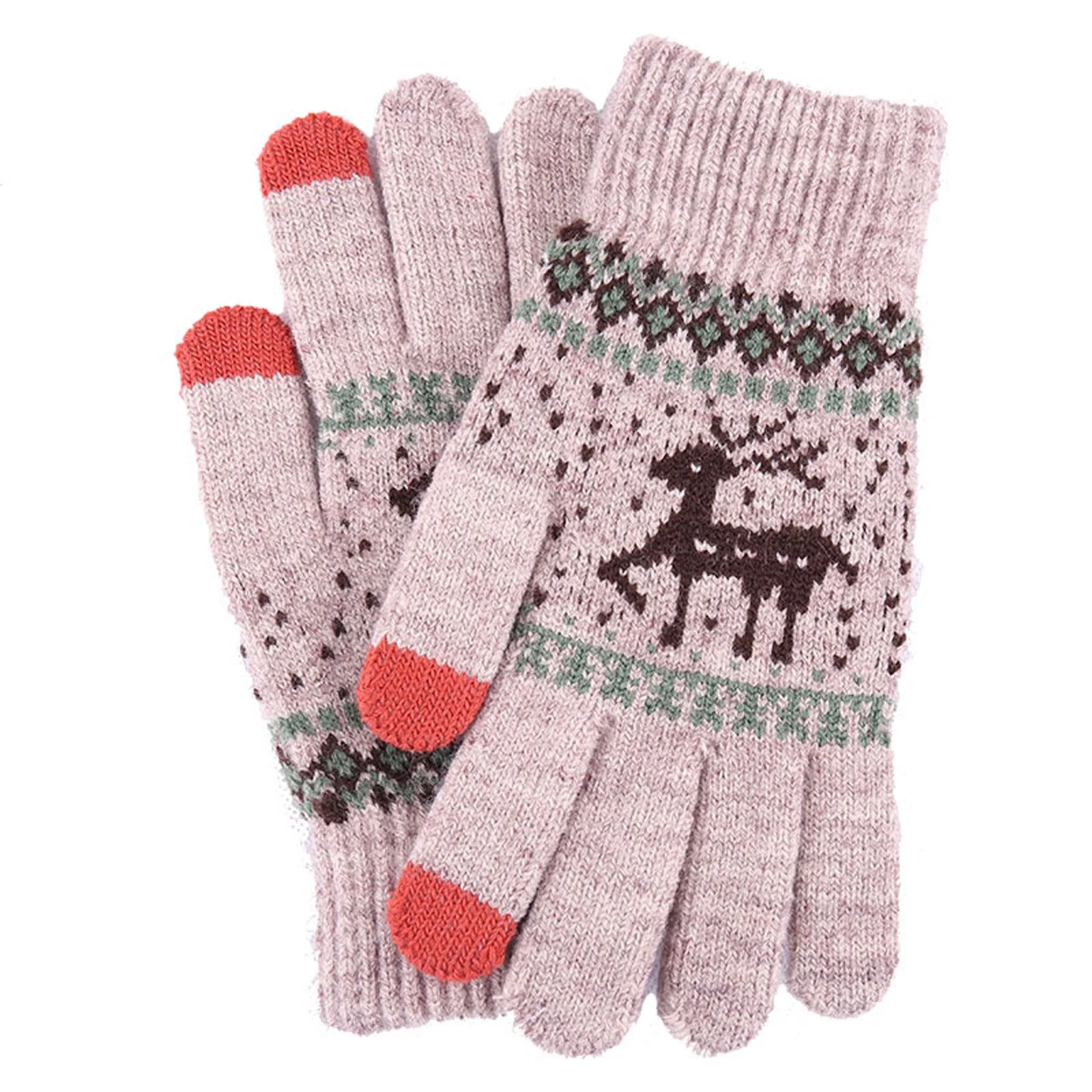 Reindeer Gloves Touch Screen Magic Gloves Stretch FairIsle Winter Warm Christmas 