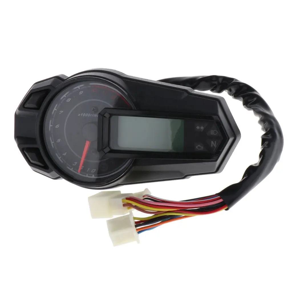 Motorcycle Digital Light LCD Speedometer Odometer Tachometer, 12000RPH, N1-6 Adjustment