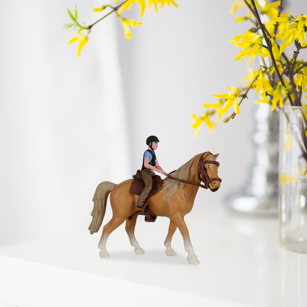 Vivid Plastic Animal Figure Toy Horse with Male Rider Collectible Toy Figure