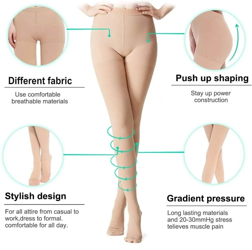 mulheres leggings de meia de compressão de emagrecimento médico mmhg dedo do pé fechado graduada para varizes de edema
