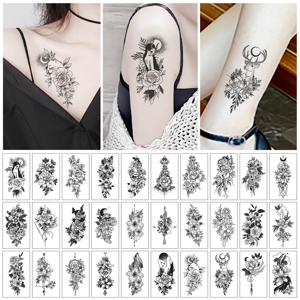 Best of 30pcs / set Temporary Tattoo Sticker Women Waterproof Black Rose Fake Tattoo Body Hands Arm Leg Flowers Tatouage Temporaire Femme Reviews & Tips