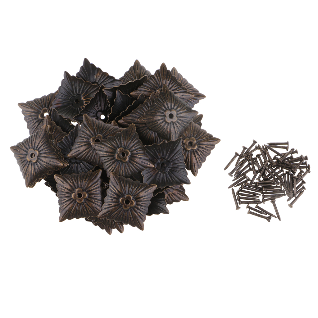 50 Pieces Vintage Square Flower Design Iron Tack Nails Stud Pins Sofa Furniture Wall Upholstery Sofa Door Decoration