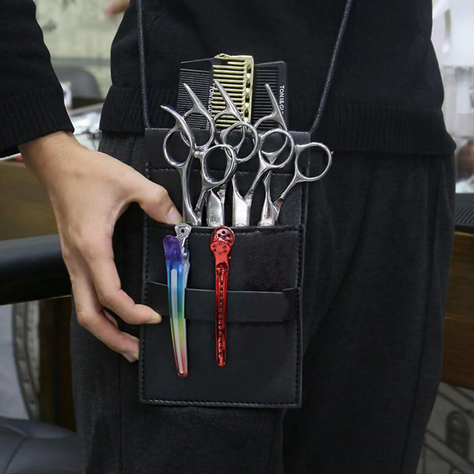 Black Barber  Hairdressing Scissors Stylist Shears Holster Belt Bag