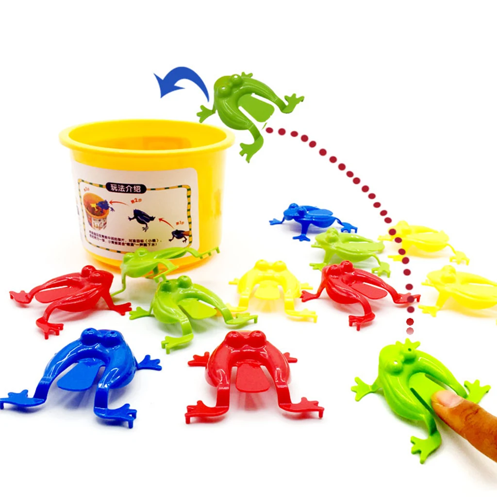 12pieces Assorted Jumping Frog Toy With Bucket  Game Kids Party Favors