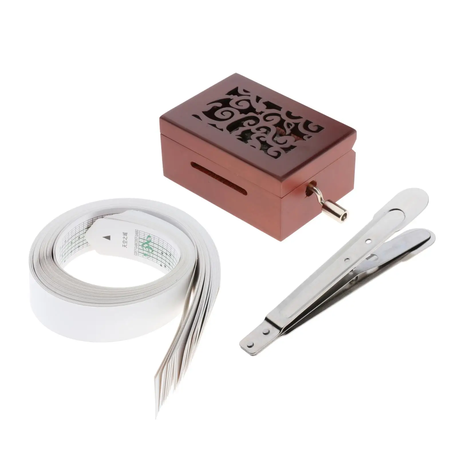 15 Tone Hand Music Box With Paper Tape Puncher Vintage Carved Wooden Box DIY Your Down Music Box