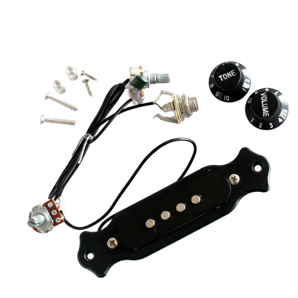 Tooyful High Quality Pre-Wired 4-String Electric Cigar Box Acoustic Guitar Pickup Part Magnetic Pickups with Volume Tone Knob