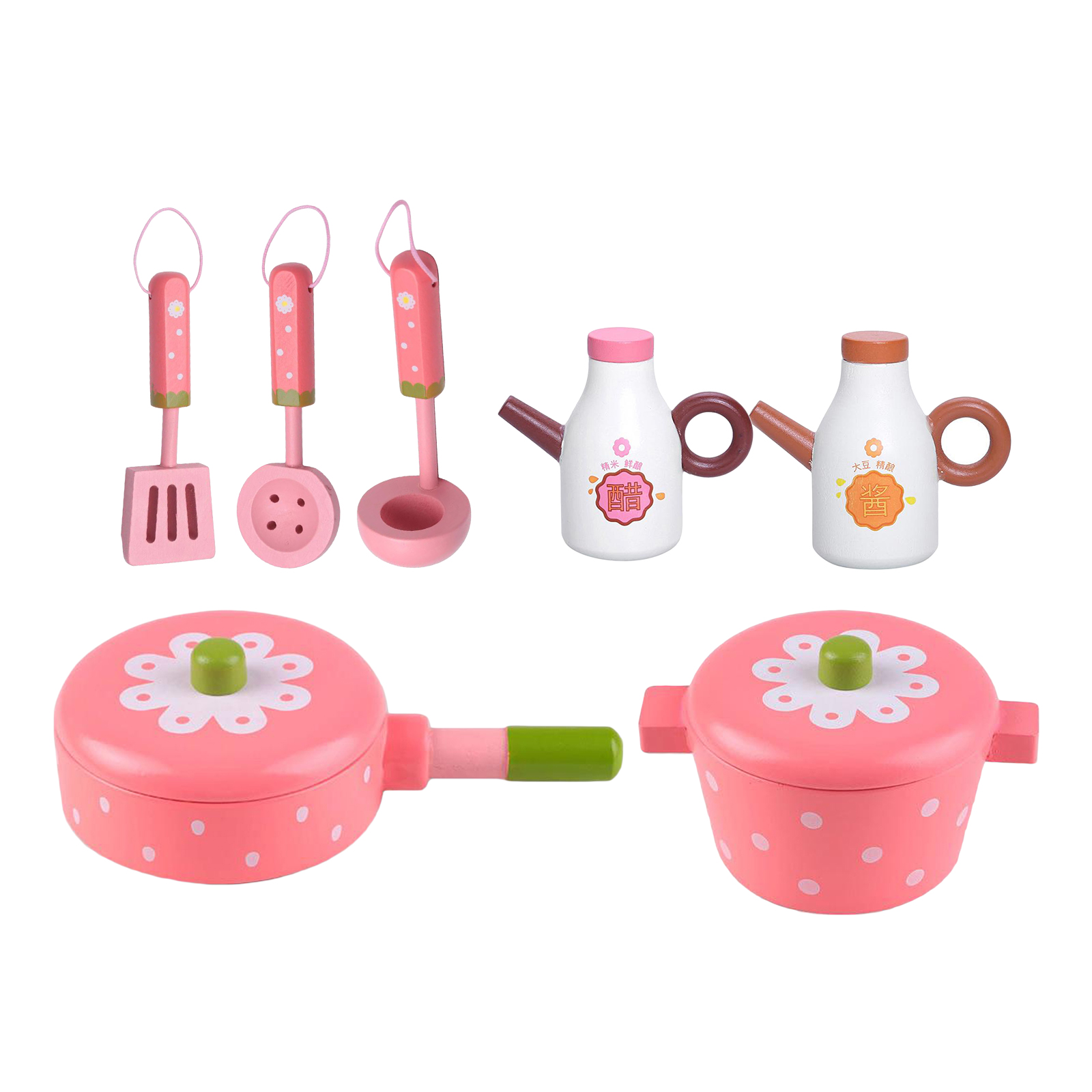 Kitchen Toys Baking Pretend Wooden Pink Kitchen Utensils Pot Pan