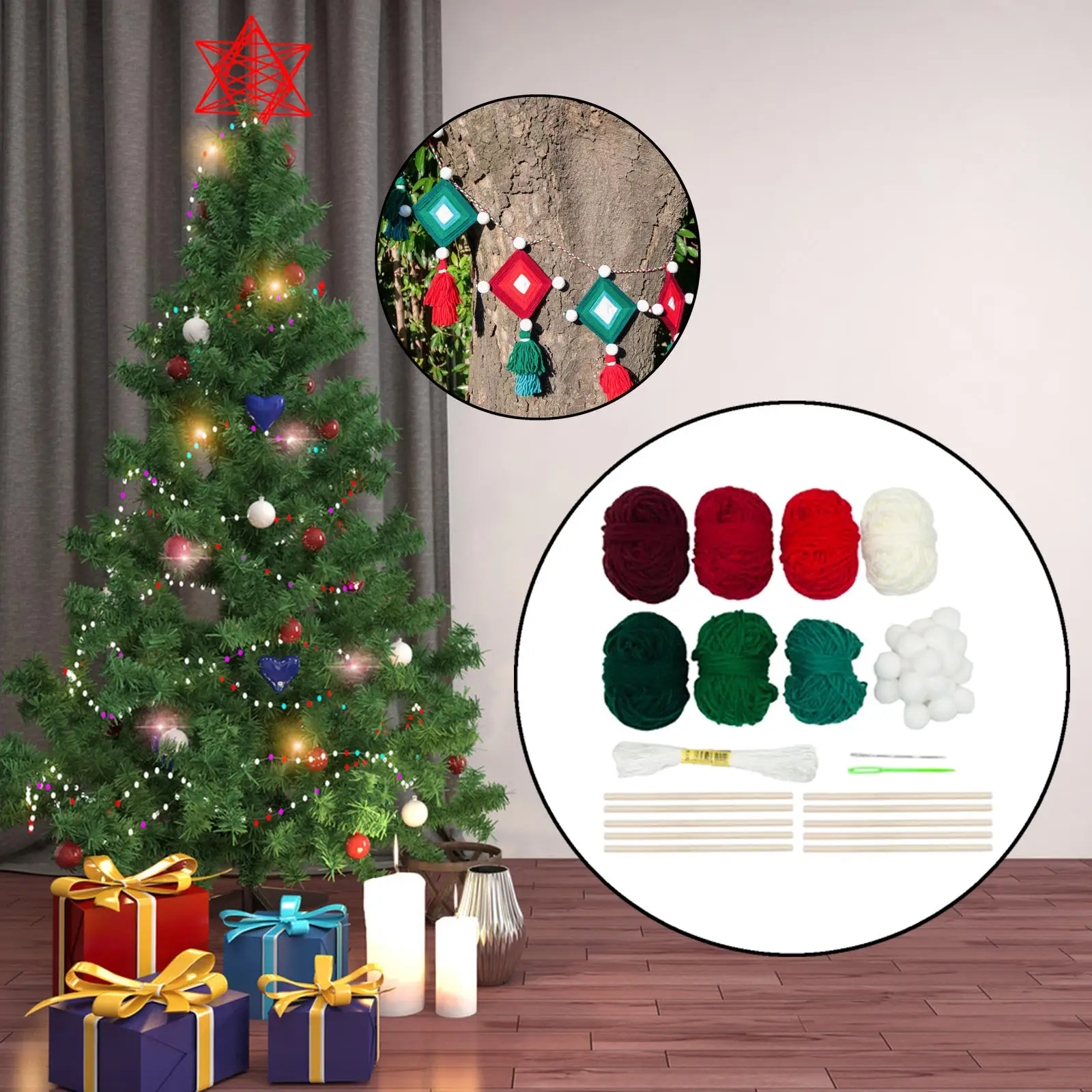 Christmas Macrame Kit Wooden Sticks Home Decor Gift Crafts Wall Hanging Materials Mandala for Beginners Kids Adults