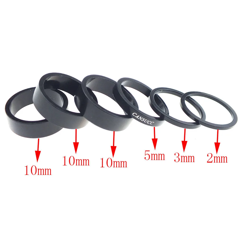 Set of 6 Bike Bicycle Headset Spacer Stem Spacers Fork Washer 2mm/3mm/5mm/10mm, Black