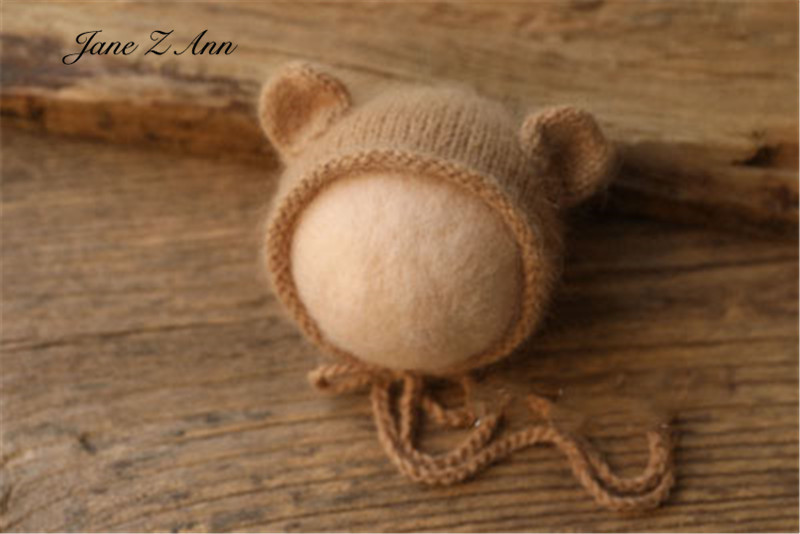 Nerz-Samt-Mütze, Wollstrickmütze mit kleinen Ohren, Neugeborenen-Fotografie-Requisiten, Babyfotos – Detail 14