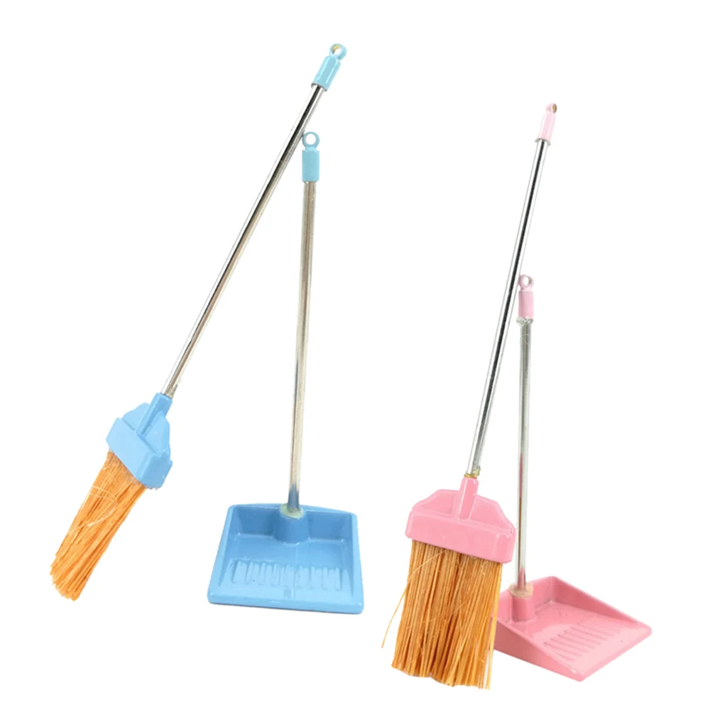 1/12 Scale Plastic Broom Dustpan Set for Dollhouse Kitchen Room Accessories