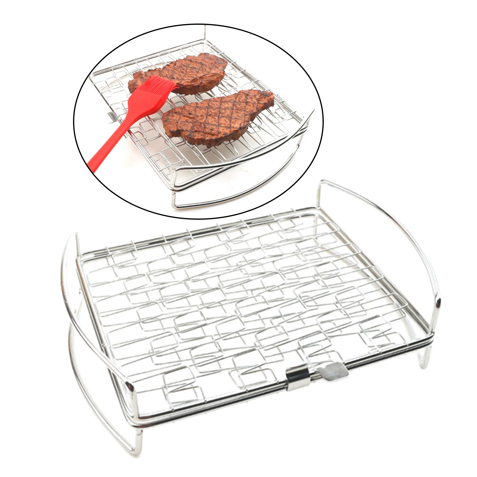 Stainless Steel Grilling Basket Non-stick Folding Grill Net BBQ Net for Grilling Meat Fish Chicken Outdoor Camping Picnic Tool