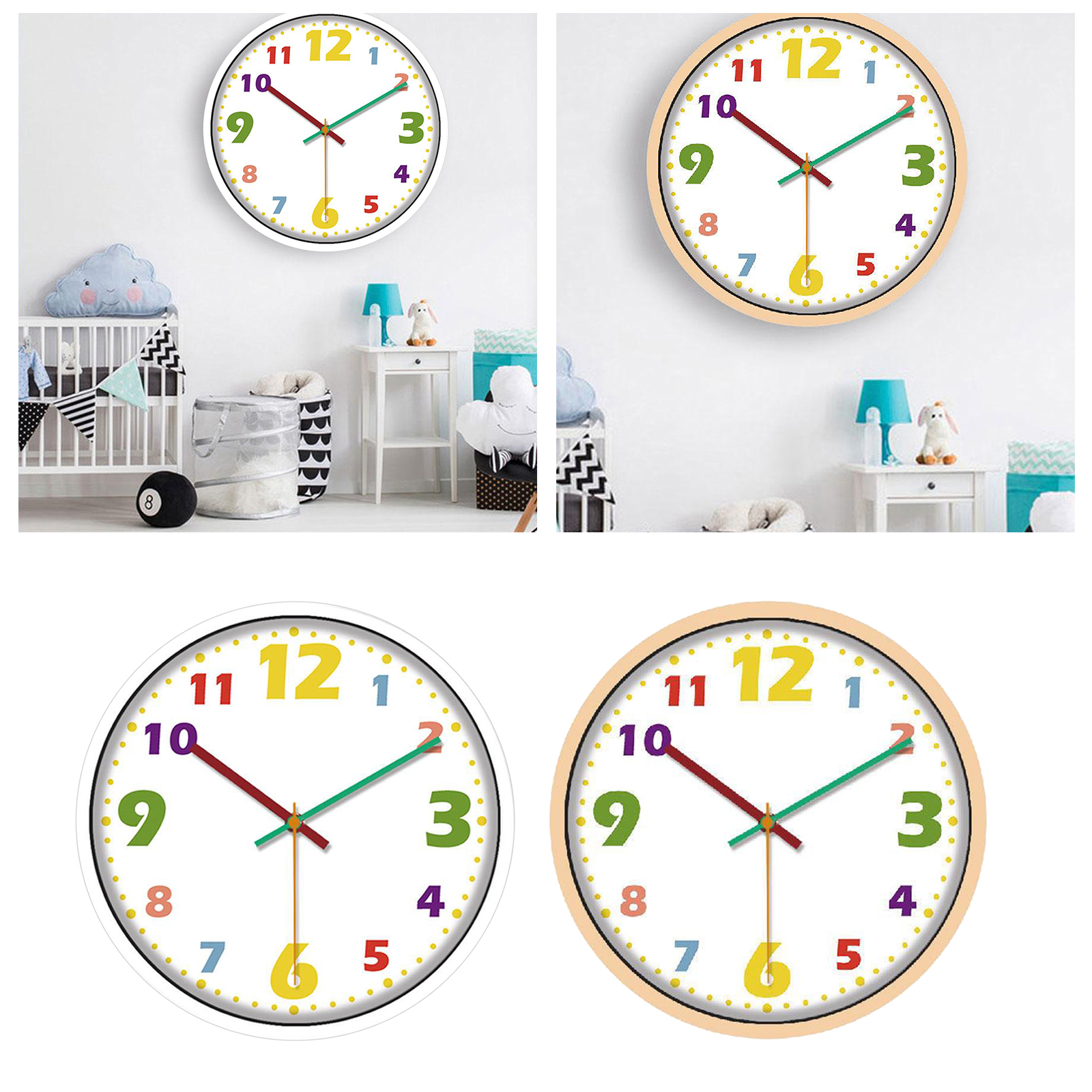 10 Inch Silent Colorful Number Kids Wall Clock Large Decorative Non ticking Wall Clock Battery Operated