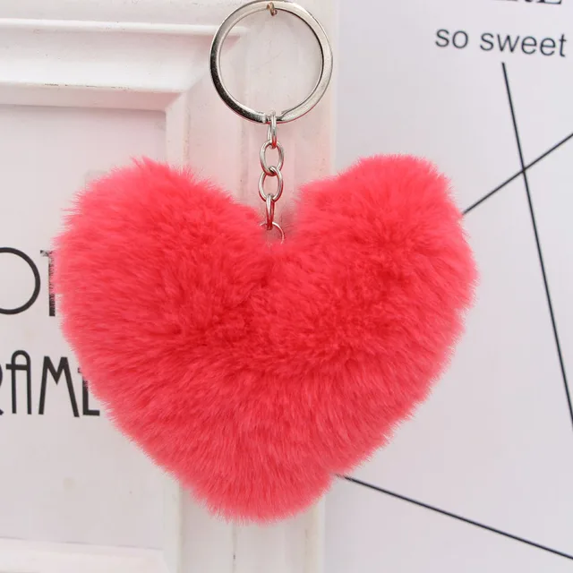Cute Heart Pompom Keychain Charms Pearl Tassel Fluffy Flush Faux Rabbit Fur Key  Chains for Women Girl Heart Bag Charms Pendant - AliExpress
