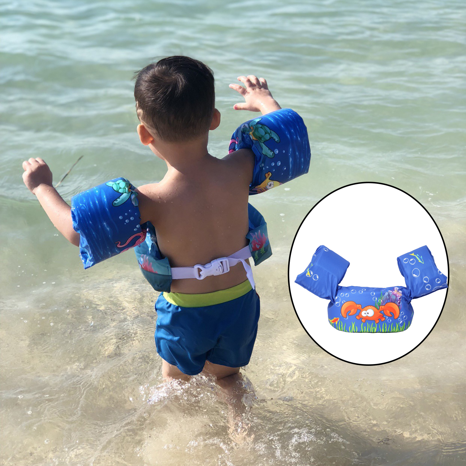 Cartoon Kids Swim Vest with Shoulder Harness Arm for 10-30Kg Toddler