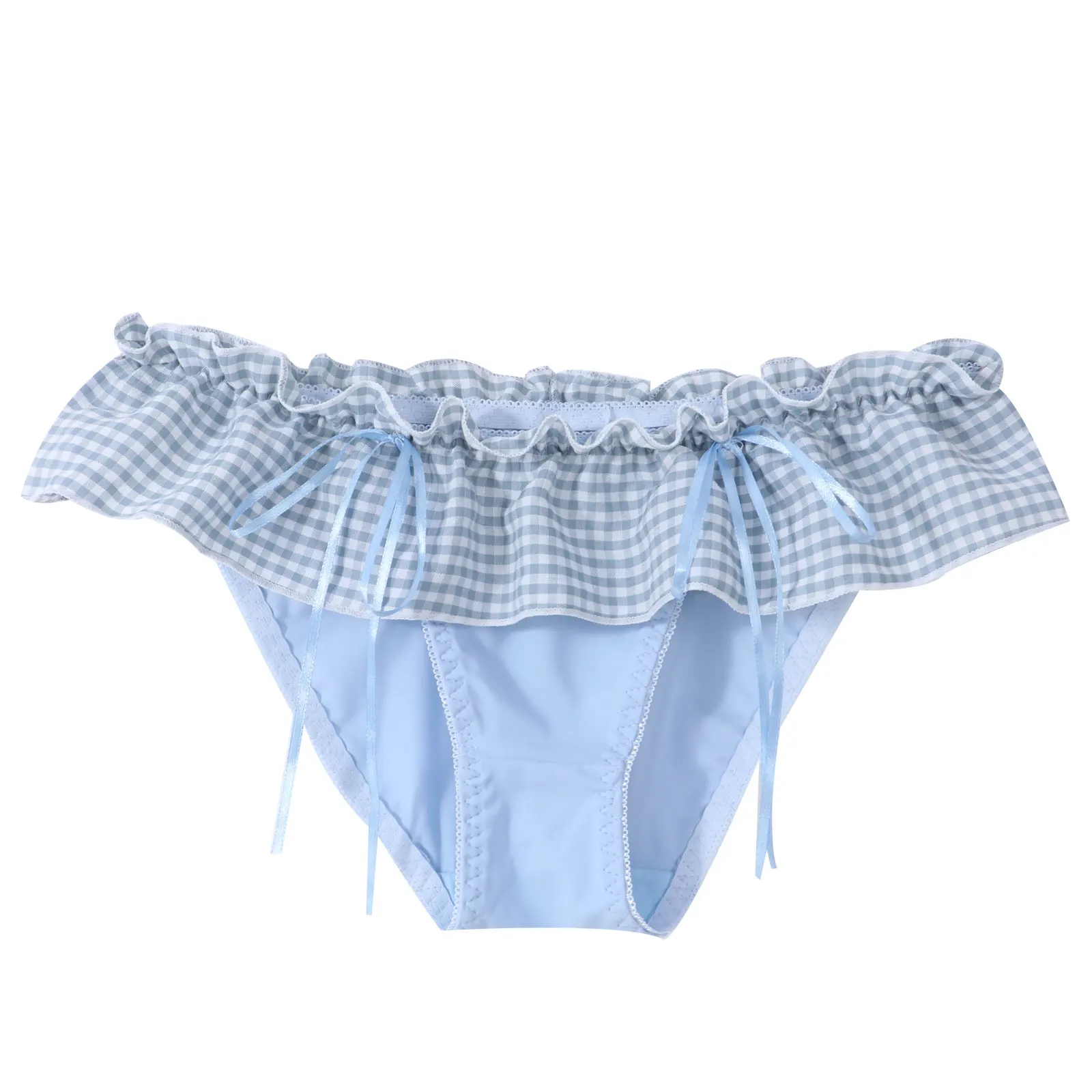 Sissy Male Gay Underwear Men's Panties Ruffle Lace Plaid Print Thongs T-back Panties Low Waist Bowknot Lingerie Underpants men in briefs