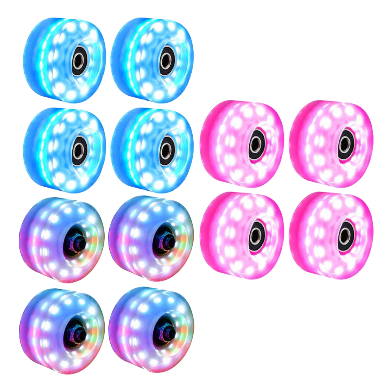 4PCS Light Up Quad Roller Skate Wheels 58mm x 32mm, Luminous Light Up Quad Roller Skateboard Wheels with Bearings Installed