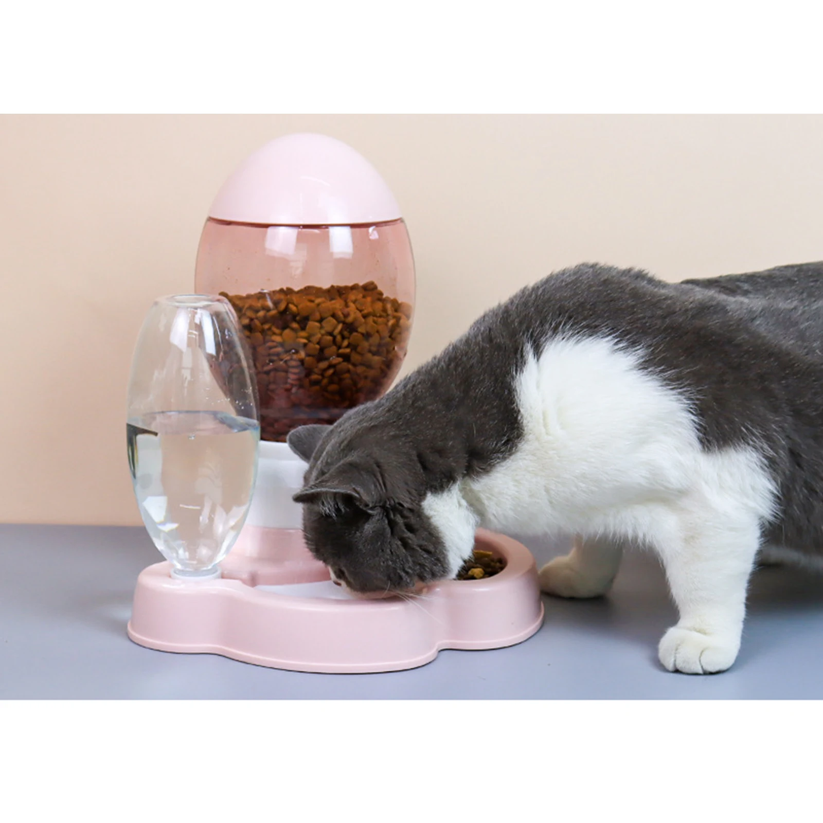 Dual-use Cat Feeder Set 2.2L Food Dispenser Container Waterer Feeding Bowl