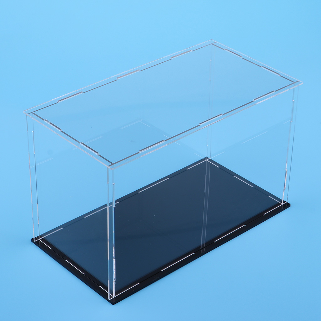 Clear Acrylic Display Case Rack Box Cube Organizer Stand & Black Base for Dolls or Collectibles Model Toys - 23 x 11 x 11 cm