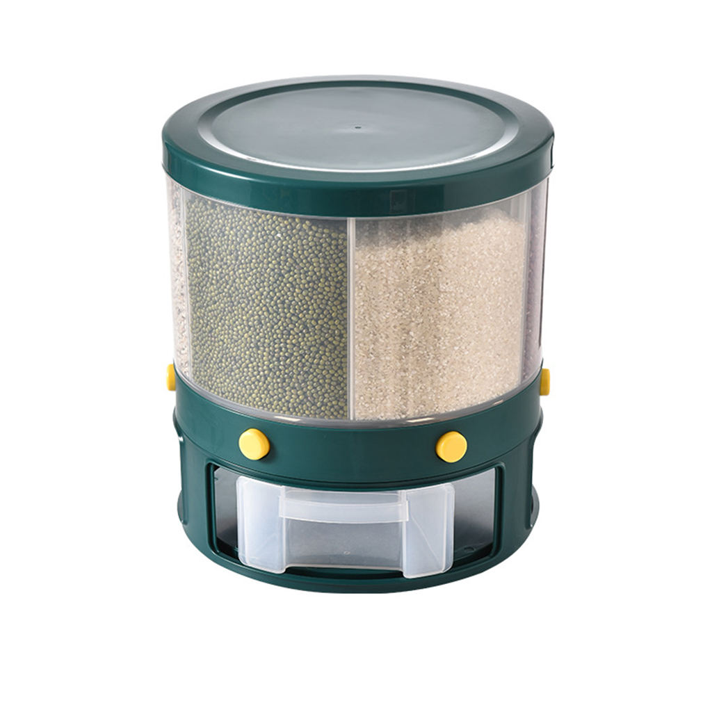 Kitchen Rice Dispenser Dry Grain Storage Container Box Case 6-Grid Rotating