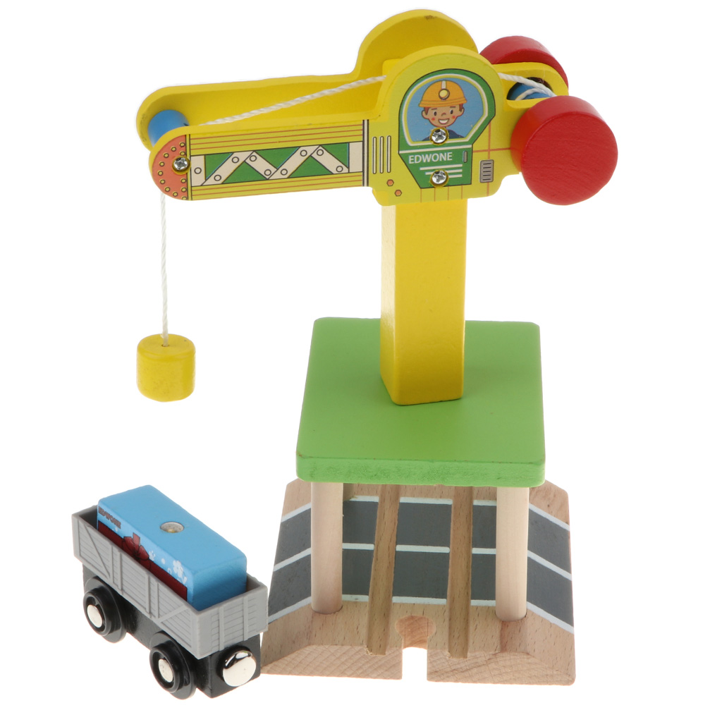 Wooden Rail Crane & Freight Wagon for Wooden Railway Building Replacement Set,