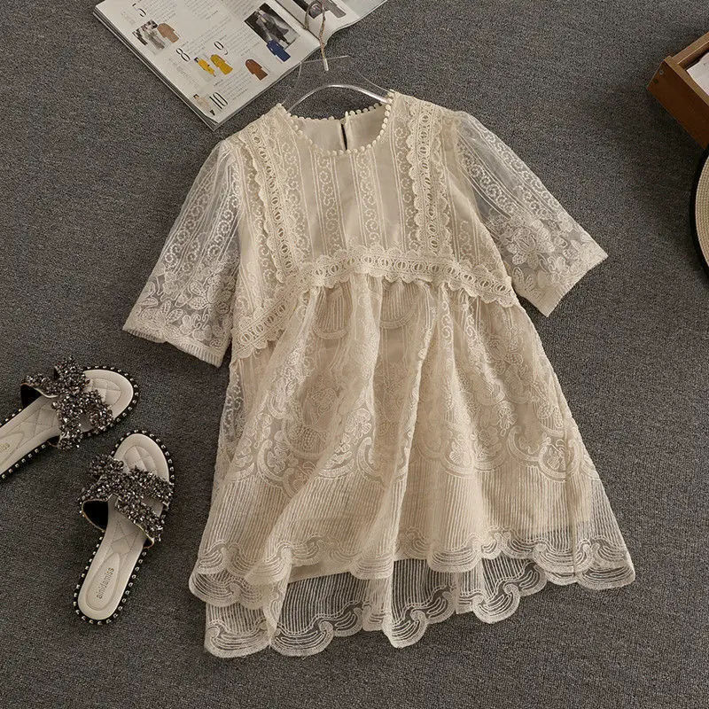 Solid Sweet Style Lace Women Shorts Sets Summer New Design 2021 Hollow Out Loose Elegant Office Lady Clothing Suits shorts co ord