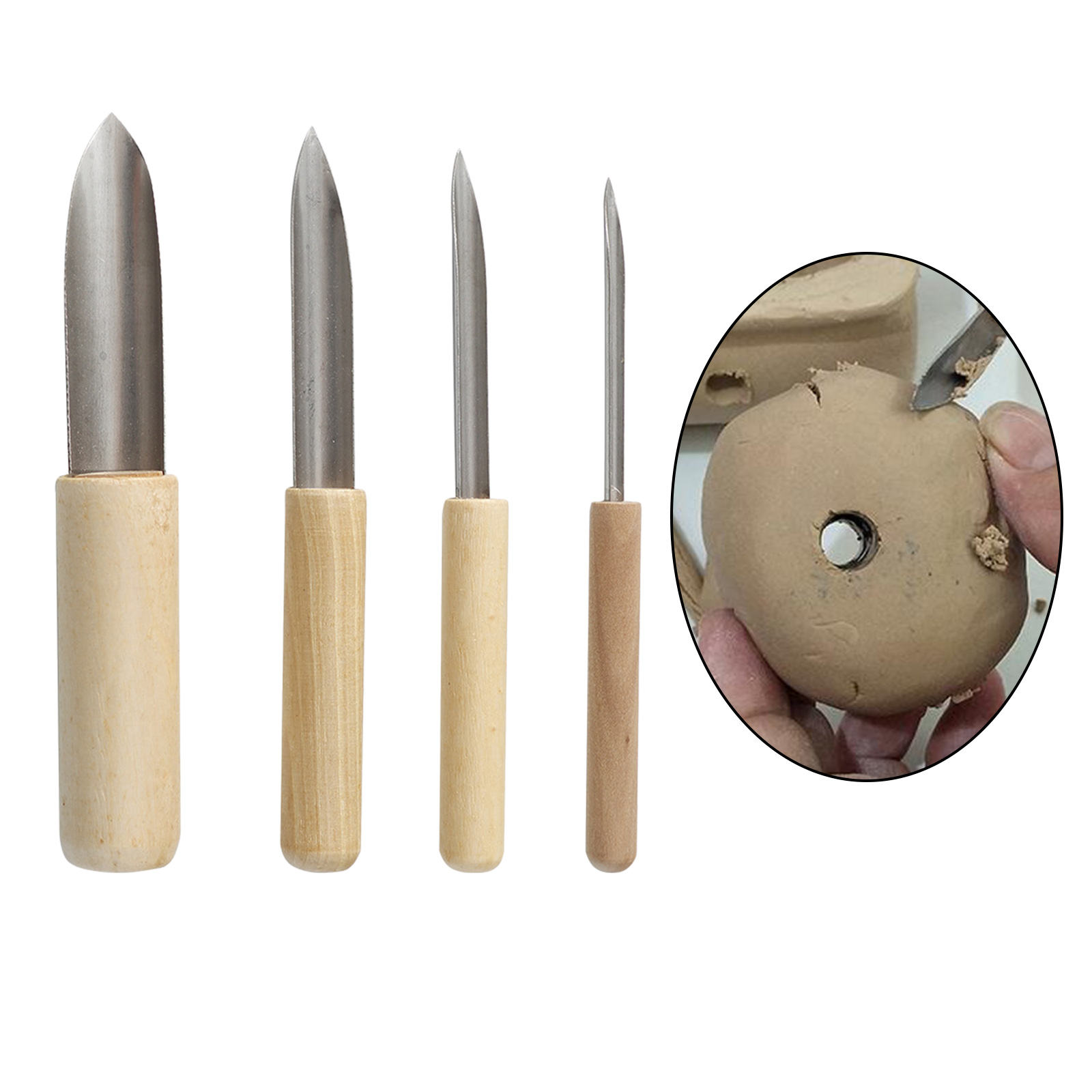 4x Pro Clay Hole Cutters Punch Circle Pottery Clay Sculpture Wooden Drawing Polymer Marking Drilling Student Ceramic Tool
