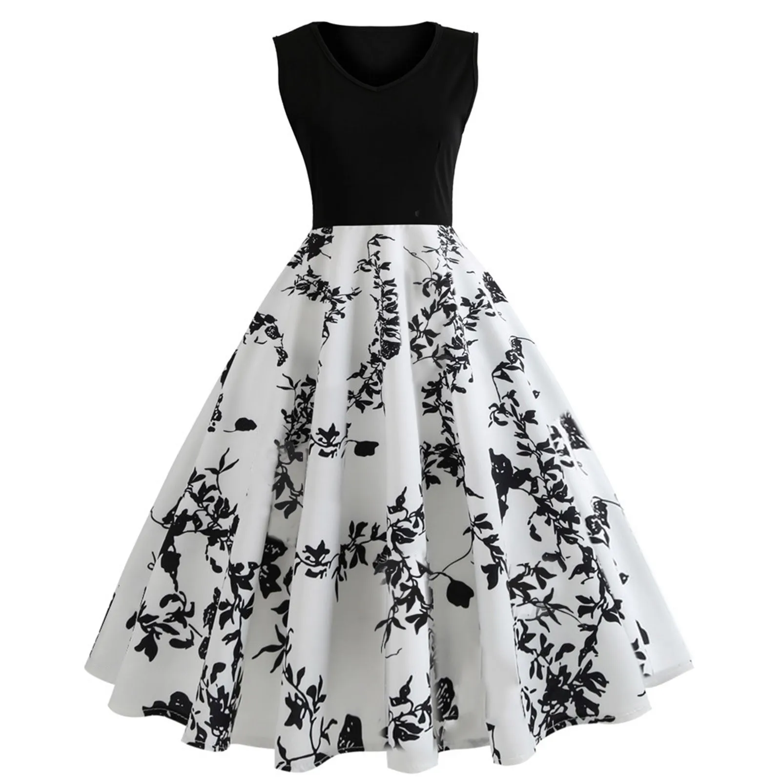 Sashes 50S 60S Vintage Dresses for Women Elegant Sleeveless Casual Floral Print Party Prom Hepburn Dress 